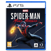 PlayStation 5 game case for 'Marvel's Spider-Man: Miles Morales' with Spider-Man in a dynamic pose.